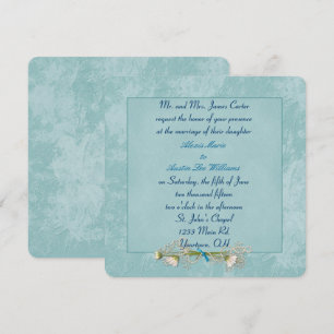 Aqua Floral Embossed Wedding invitation
