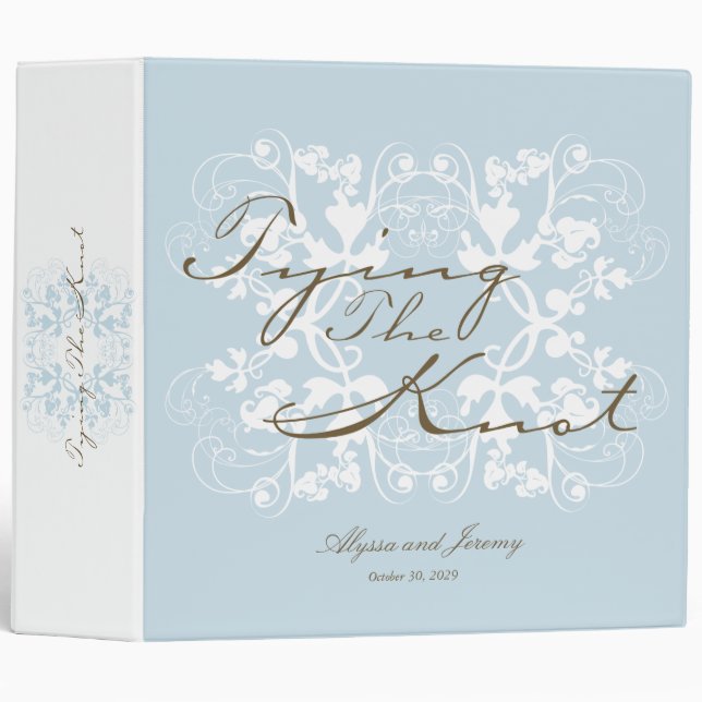 Aqua Floral Floural Liant Le Classeur Mariage Knot (Devant/Côté)