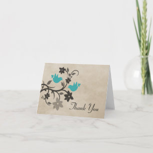 Aqua Floral Lovebirds Thank You Card