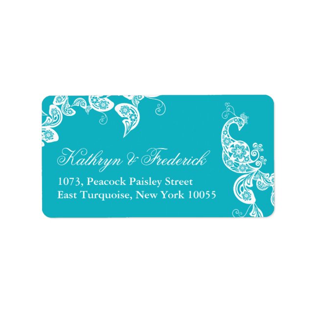 Aqua Floral Paisley Peacock Étiquettes de adresse  (Devant)