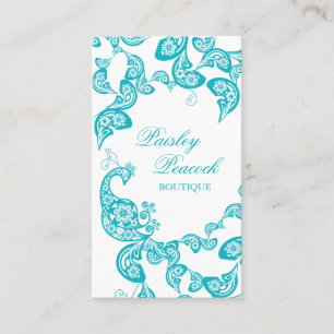 Aqua Floral Paisley Peacock Stylish Chic Elegant Business Card