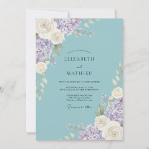 Aqua Floral Romantic Wedding Invitation
