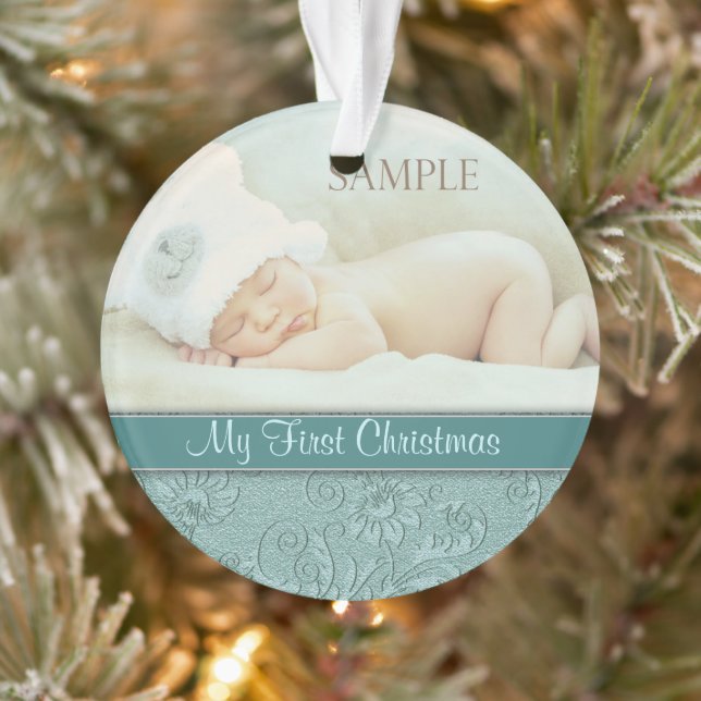 Aqua Floral Swirl Baby First Christmas (Arbre)