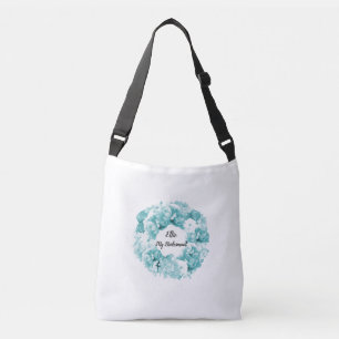 Aqua Floral Wreath Bridesmaid Tote Bag