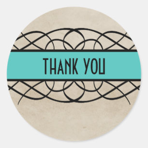 Aqua Flourish Border Thank You Stickers