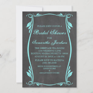 Aqua Flourish Chalkboard Bridal Shower Invite