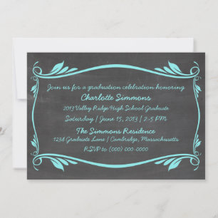 Aqua Flourish Chalkboard Graduation Invite