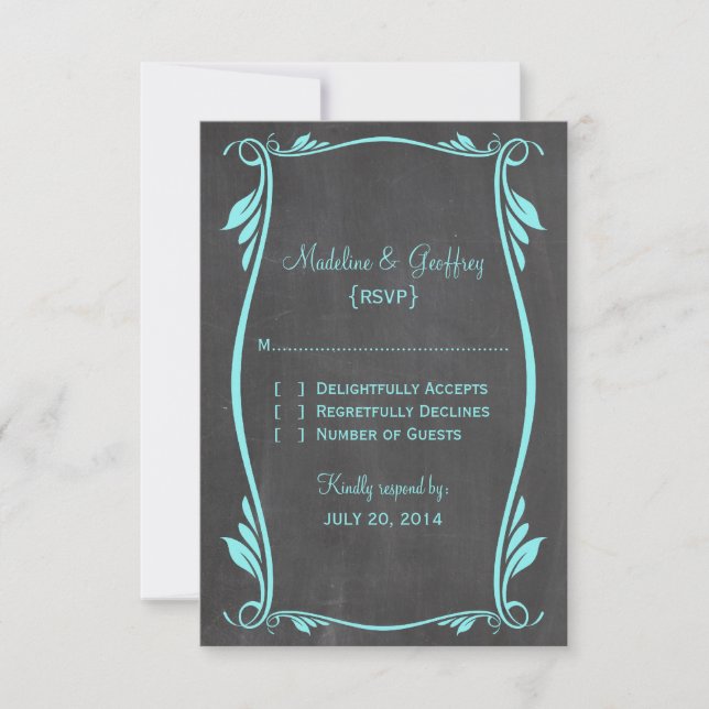 Aqua Flourish Chalkboard Response Card (Front)