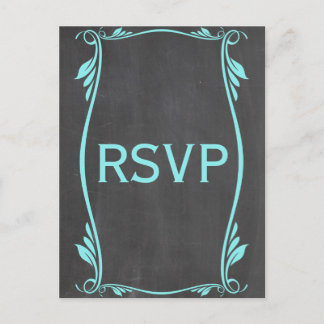 Aqua Flourish Chalkboard RSVP Postcard