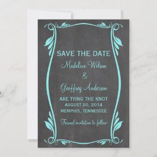 Aqua Flourish Chalkboard Save the Date Invite