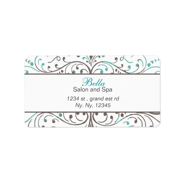 Aqua Flourish Personalized Business Stationery Label (Front)