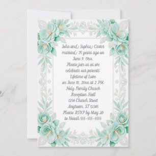 Aqua Flowers and Diamonds 75th Anniversary Invitation