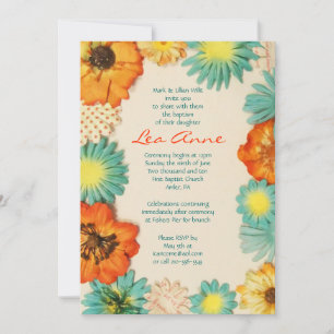Aqua Flowers Baptism Christening Custom Invitation
