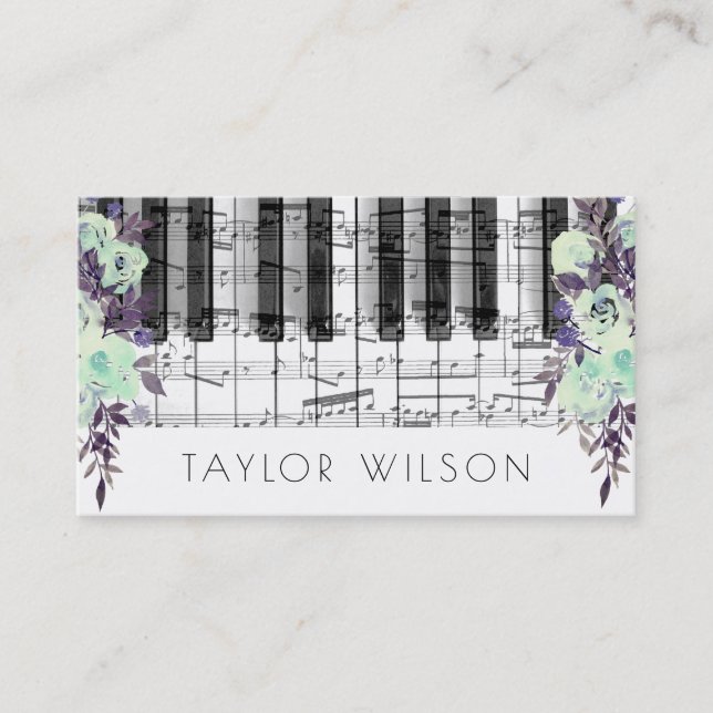 aqua flowers music teacher business card (Front)