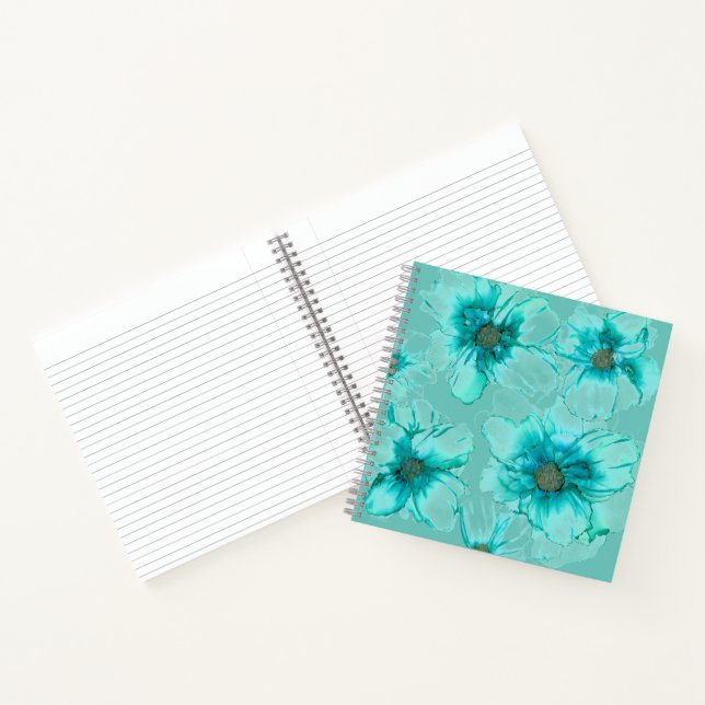 Aqua Flowers Square Notebook (Inside)