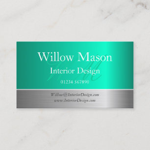 Aqua Foil & Brushed Steel Monogram Business Card