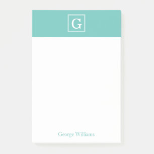 Aqua Framed Monogram Personalized Post-it Notes