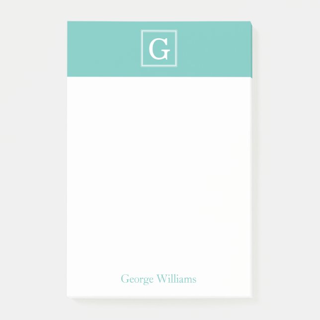 Aqua Framed Monogram Personalized Post-it Notes (Front)