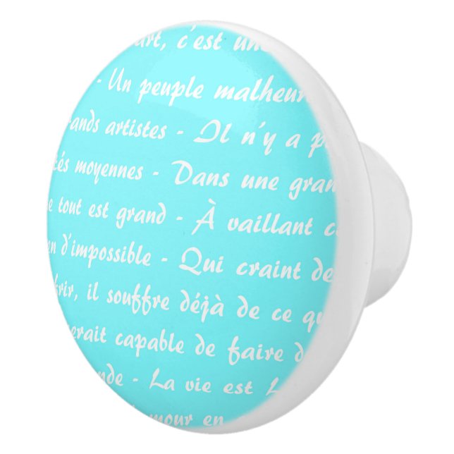 Aqua French Script Ceramic Knob (Right)