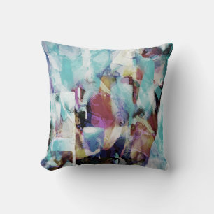 Aqua Fuschia Purple Beige Painterly Art Design Throw Pillow