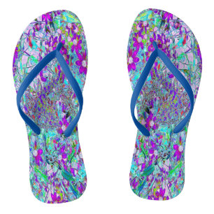 Aqua Garden with Violet Blue and Hot Pink Flowers Flip Flops