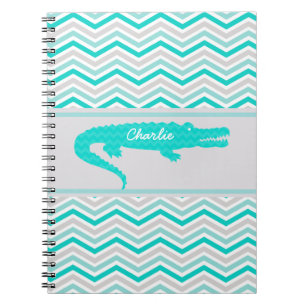 Aqua Gator on Chevron Personalized Notebook
