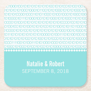 Aqua Geek Chic Binary Code Paper Coasters