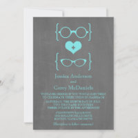 Aqua Geeky Glasses Chalkboard Wedding Invite
