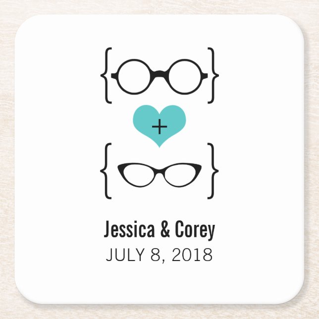 Aqua Geeky Glasses Paper Coasters (Front)