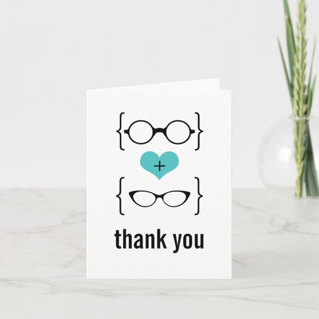Aqua Geeky Glasses Thank You Card (Front)