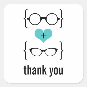 Aqua Geeky Glasses Thank You Stickers