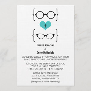 Aqua Geeky Glasses Wedding Invitation