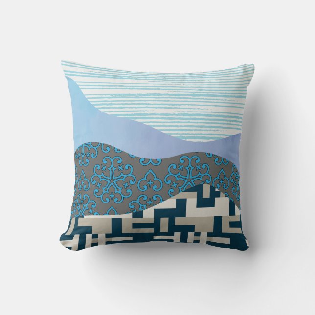 Aqua Geometric Harmony Throw Pillow (Front)