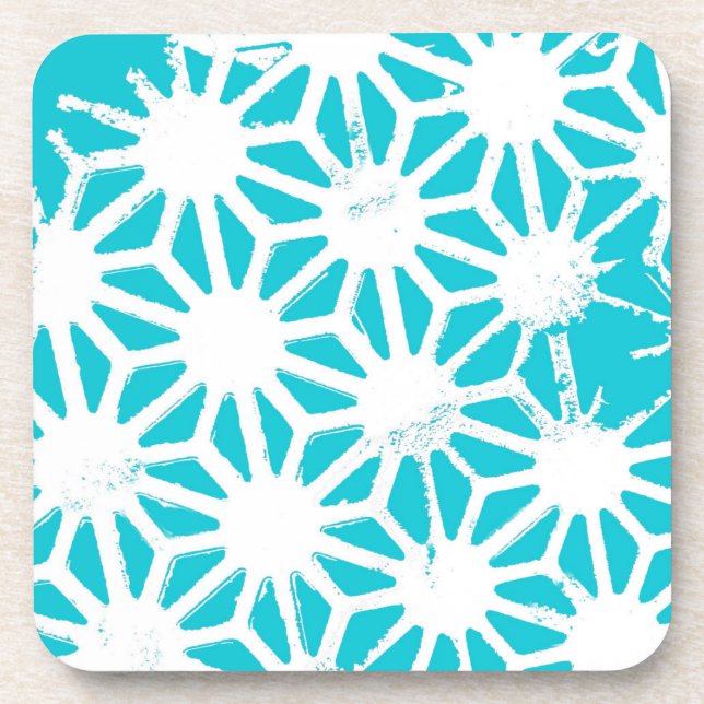 Aqua geometric pattern coaster (Front)