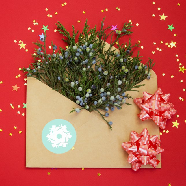 Aqua Geometric Snowflake Classic Round Sticker (Creator Uploaded)