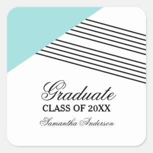 Aqua Geometric Stripe Graduation Stickers
