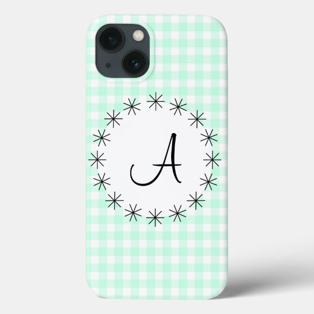 Aqua Gingham Check 'Monogram' iPad Mini case (Back)