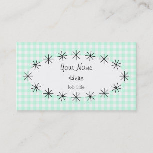Aqua Gingham Check oval business card