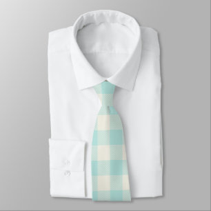 Aqua Gingham Check Plaid  Tie