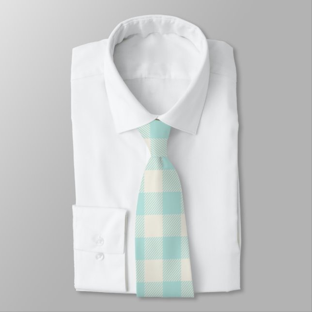 Aqua Gingham Check Plaid  Tie (Tied)