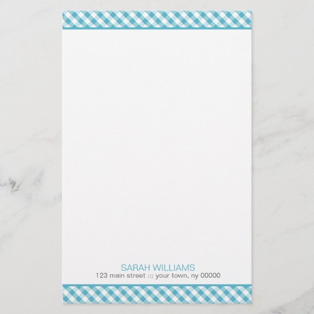 Aqua Gingham Pattern Stationery (Front)