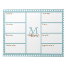 Aqua Gingham Plaid Weekly Planner Notepad