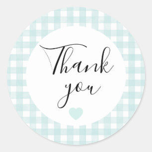 Aqua Gingham Thank You Favour Sticker