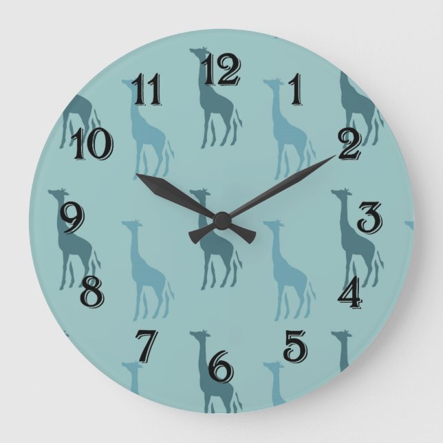 Aqua Giraffes Large Clock (Front)