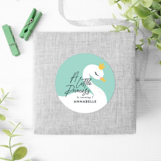Aqua girly elegant beautiful swan party  classic round sticker (Creator Uploaded)