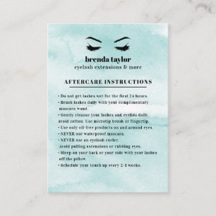 Aqua Glam Eyelash Browbar Aftercare Instructions Business Card