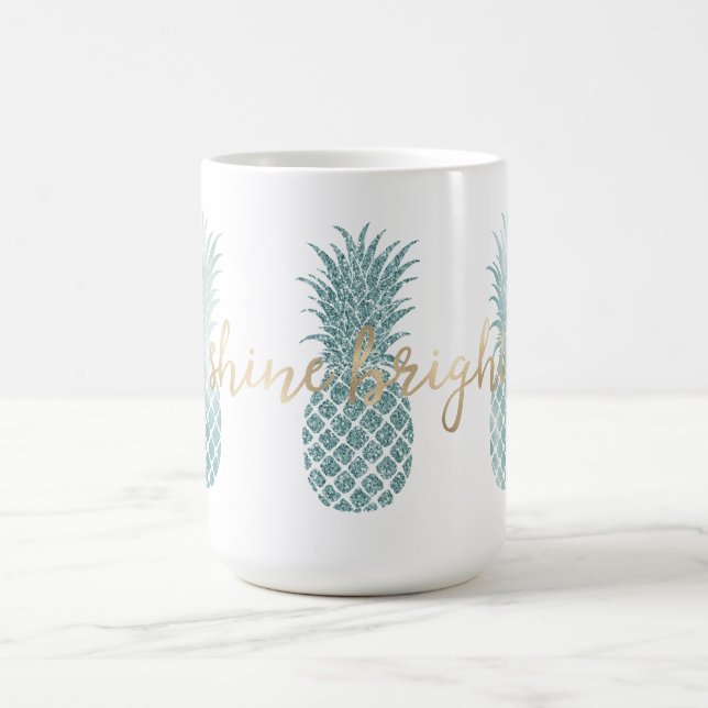 Aqua Glam Glitzy Pineapples Shine Coffee Mug (Center)