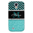 AQUA GLITTER BLACK CHEVRON MONOGRAM