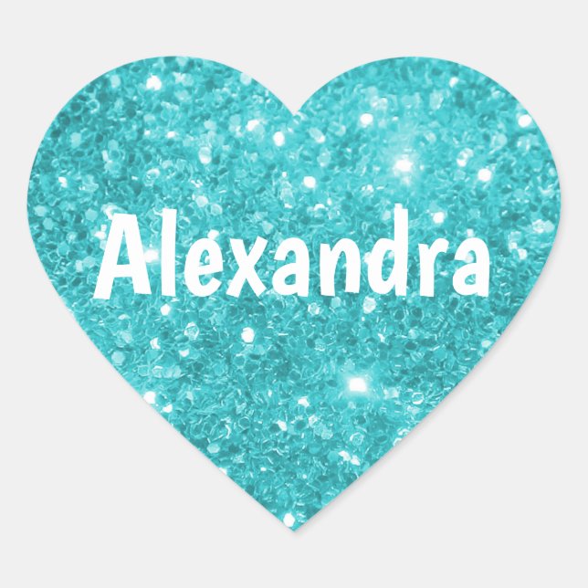 Aqua Glitter Heart Sticker (Front)