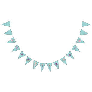 Aqua Glitter Mermaid Party Bunting Banner